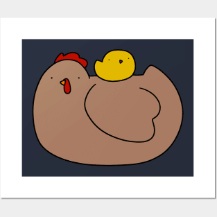 Brown Hen and Yellow Chick Posters and Art